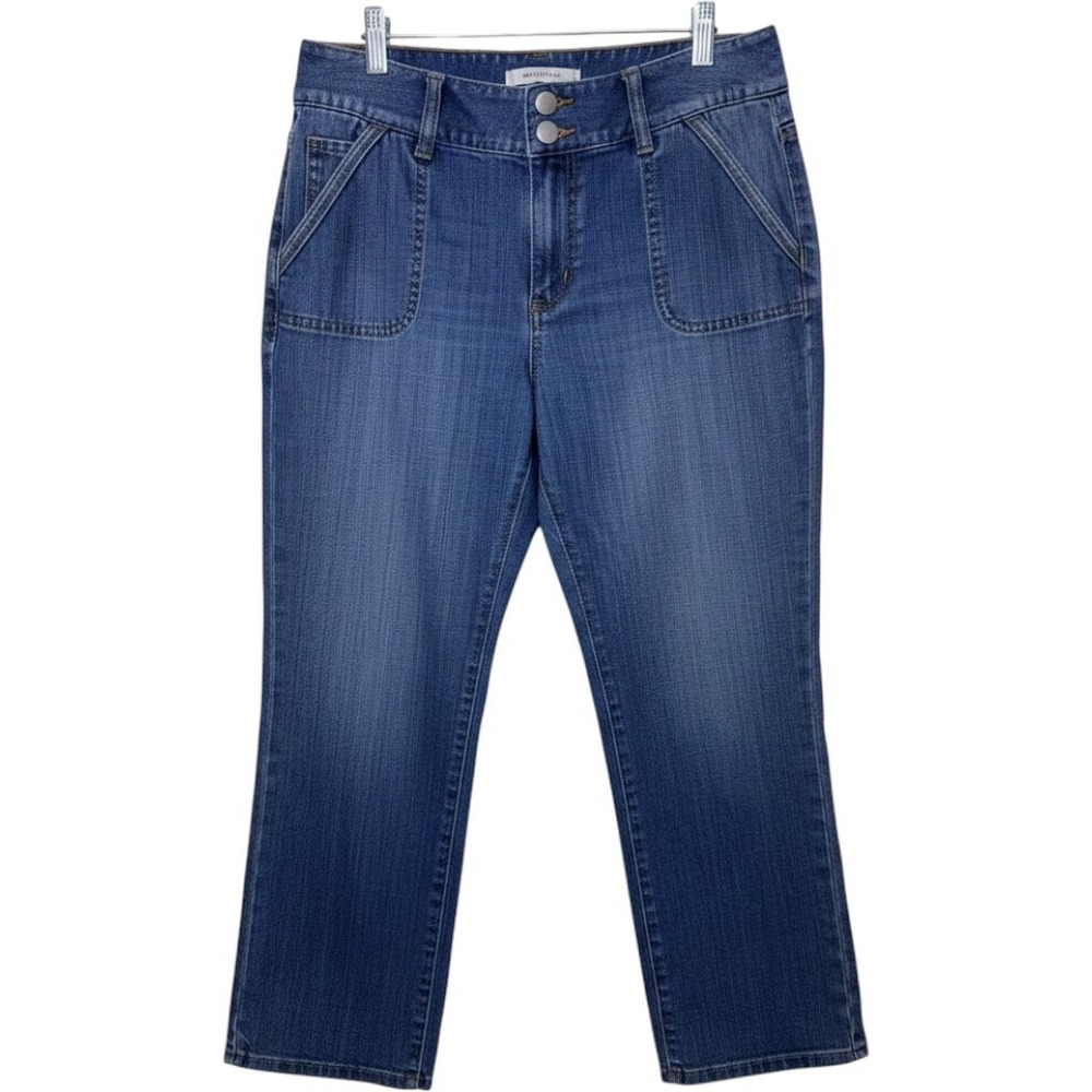 Talbots‎ Stretch Denim Jeans Medium Wash Straight Leg Front Patch Pockets Size 8